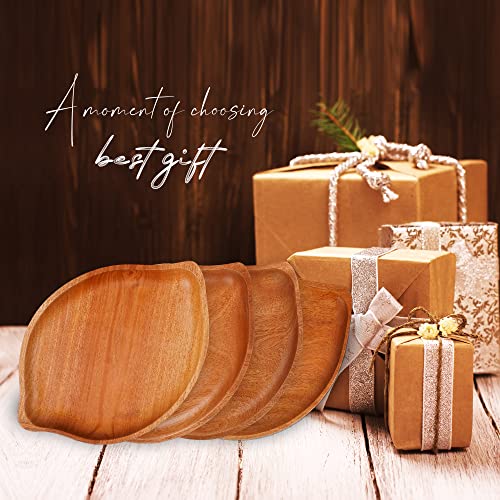 VieWood Leaf Wooden Plates Set of 4 Unbreakable Classic Appetizer Plates, Easy Cleaning & Lightweight for Dishes Snack, Dessert, Charger Plates (Khaya, 9.4x6.5) - color: Leaf Wood Plates (Set of 4)