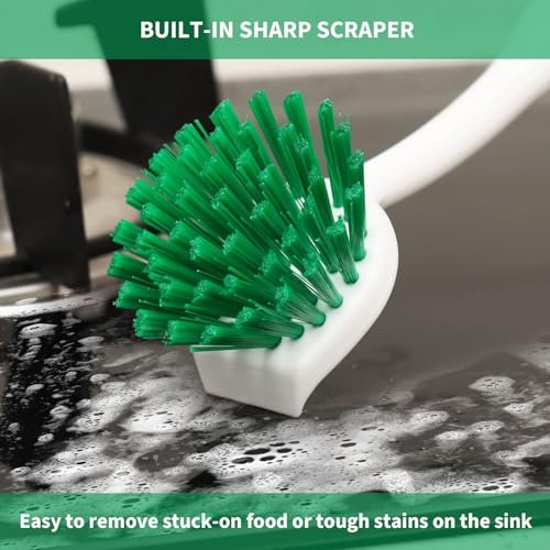 Dish Brush with Handle, 2 Pack Scrub Brushes with Built-in Scraper for Cleaning Kitchen, Pots, Pans and Sink, Scrubber Washing Tools, Green - color: Green