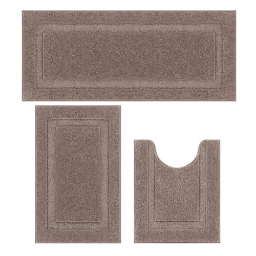 SHACOS Coffee Brown Bathroom Rugs Sets 3 Piece Bath Mat U Shaped Toilet Rug | 20x47+ 20x32+ 20x24, Soft Fluffy Microfiber Bath Rugs Set, Non Slip Washable Absorbent Bathroom Runner Floor Mats Shower Rug - color: Coffee, size: 20"x32"+ 20"x47"+U Shape 20"x