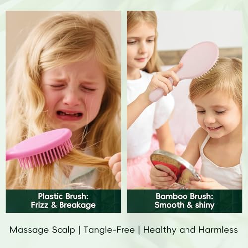 Bamboo Hair Brush for Women,Kid- Pink Detangling Brush for Curly, Long, Thick, Wet & Dry Use, Scalp Massage for Hair Growth, All Hair Types | Ideal Gift Combetter
