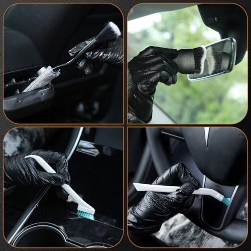 MVEQRRN 9PCS Car Detailing Brushes Set, Boar Hair Detail Brushes,Car Detailing Wheel Kit (Black) | Soft & Stiff Bristle Detail Brush, Scratch-Free Rim & Tire Cleaning Kit, Interior & Exterior Wheel Brush for Cars,Trucks,SUV - color: 9pcsblack detail wheel