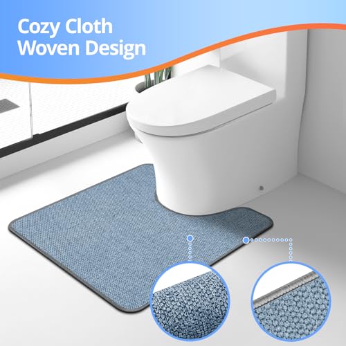 HOMTEB Toilet Rugs U Shaped Washable 24x20, Ultra Thin Toilet Rug Super Absorbent, Toilet Mat Rubber Backing Non-Slip, Toilet Mats Machine Washable Dry Quickly, Contour Bathroom Rugs for Toilet-Blue - color: Blue, size: 24" x 20" Contour Rug