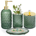 Haturi Bathroom Accessories Set, 4Pcs Sage Green Glass Bathroom Set Complete w/Bathroom Soap Dispenser Set, Toothbrush Holder, Qtip Holder, Soap Dish, Green Bathroom Decor, Gift for Home Apartment - style: Sage Green
