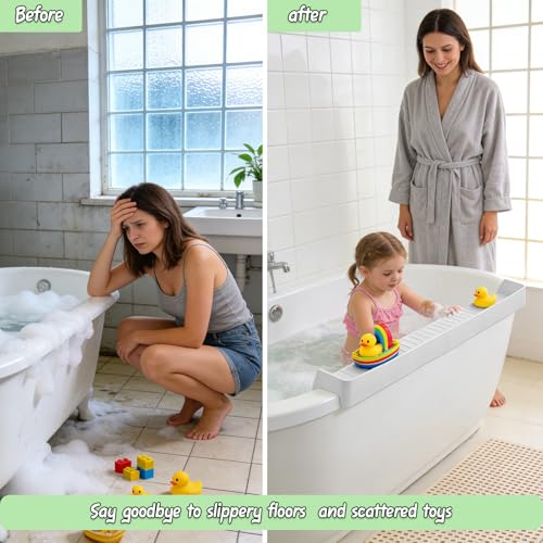 Splash Guard for Bathtub Kids - Silicone Bathtub Splash Guard with 11 Suction Cups, Bath Tub Play Shelf for Kids & Toy Holder, Prevent Water Spill in Bathroom, Fun Bath Time for Toddlers Baby(grey) - color: Gray