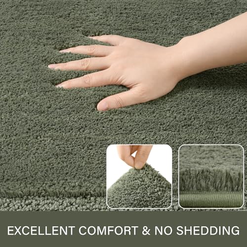 LOCHAS Bathroom Rug Set Sage Green, Soft Bath Rug Set 2 Piece Set, Toilet Mat U-Shaped 20x20 and 34x20 Bath Rugs, Quickly Dry Mats for Bathroom, Tub, Washable, Super Absorbent Floor Mat - color: Sage Green, size: 34" x 20" Plus 20" x 20" (U-Shape)