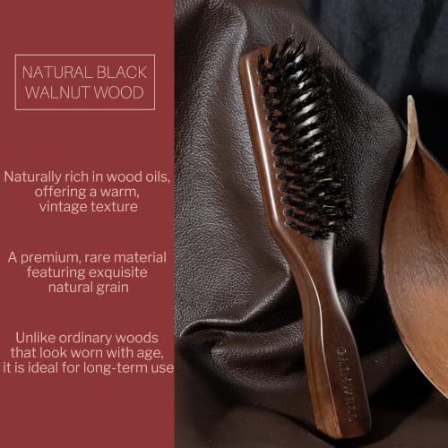 GAINWELL Mens Wild Boar Bristle Hair Brush for Men, Slick Back Hair Brush with Stiff Bristles for Thick & Thin Hair, Beard Brush Natural Black Walnut Wooden Handle Hairbrush - size: Regular
