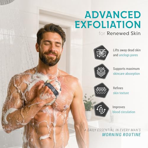 Natural Loofah Body Scrubber for Men, 2PCS Black & White Handmade Vietnamese Luffa Sponge for Shower with Cotton Hanging Tag, Exfoliating Bath Loofah, Durable Body Sponge for Daily Use