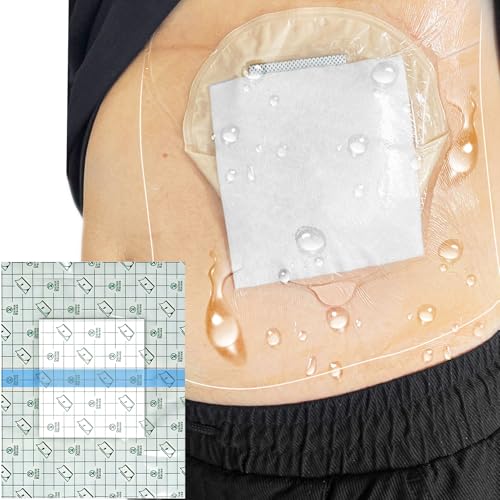 7 Pcs Waterproof Ostomy Bag Shower Cover 12"x14", Stoma Bath Protector Shield Film Adhesive Dressing Bandage for Ostomy Supply Guard Accessory - size: 12x14 Inch (Pack of 7)