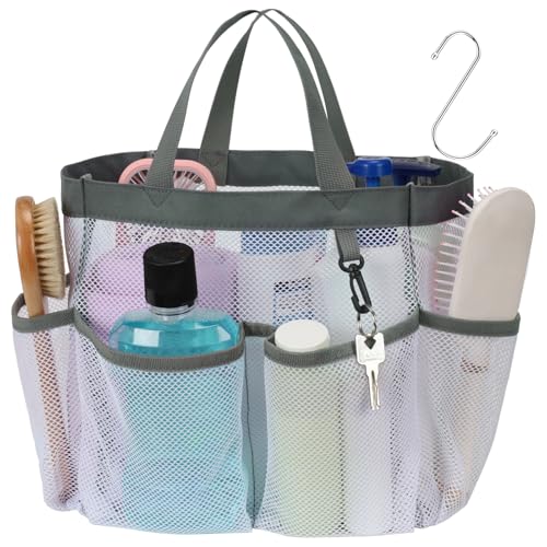 Mesh Shower Caddy Portable - 8 Pockets, S-Hook, Shower Bag for Dorm Camping | 2-Handle, Quick-Dry, Hanging Toiletry Organizer, College Dorm Room Essentials for Girls, Gym, Travel & Bathroom, White - color: White, size: L (Classic Dorm Caddy)