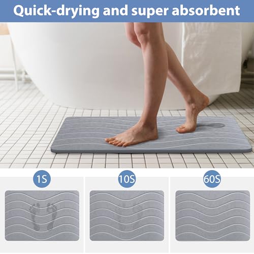 Absorbent Stone Bath Mat, Diatomaceous Earth Shower Mats, Non-Slip Water Absorbing Diatomite Stone Mat for Bathroom Floor, Quick-Drying Easy to Clean (23" x 16" Gray) - color: Gray