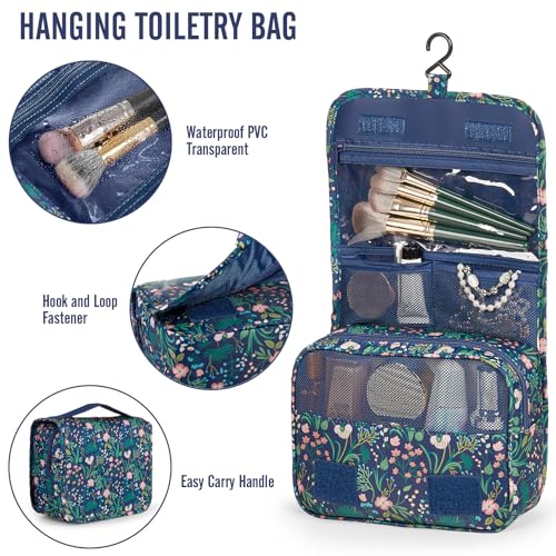 Veken 10 Set Packing Cubes for Travel Essentials,Anti-Wrinkle Buckled Suitcase Organizer for Shoe & Toiletry Bag,Carry On Luggage Bag with 99+ Count Mesh Holes for Airplane & College Dorm Accessories - color: 08 Navy Flower