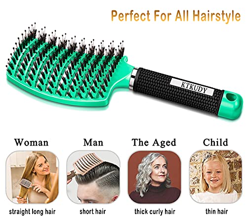 KTKUDY Detangling Brush Boar Bristles Hairbrush Make Hair Shiny & Healthier Curved and Vented Detangler Brush for Women Men Kids Wet & Dry Hair (Light green) - color: Light green
