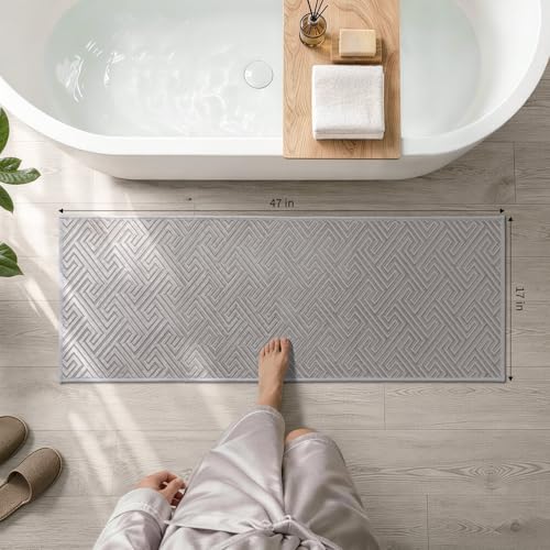 YIHOUSE Gray Bathroom Runner Rugs 17"x47", Quick Dry Non Slip Long Bath Rug, Absorbent Machine Washable Thin Bath Mat for Restroom Floor Tub Laundry Room Home Decor - color: Grey, size: 1'5" x 3'11" (Rectangular)