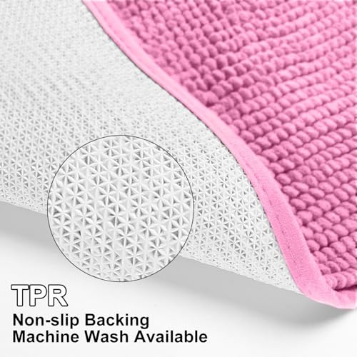 Urvoix Bathroom Rugs Sets 3 Piece, Non-Slip Chenille Bath Rug - Ultra Soft, Washable, Super Absorbent Bath Mat for Bathroom, Toilet and Tub (Pink) - color: Pink