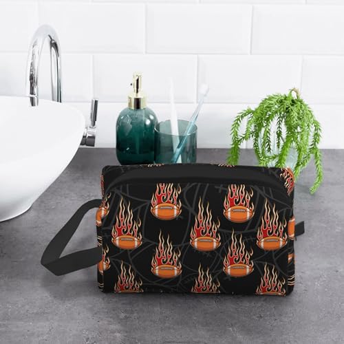 Kids Travel Toiletry Bag for Boys Girls - Waterproof Makeup Pouch Hanging Cosmetic Wash Bags Dopp Kit Shaving Bag for Toiletries Accessories(Fire Football) - color: Fire Football