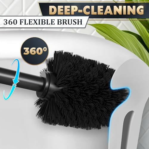 Stainless Steel Toilet Brush and Holder Set, Splash Guard (Black) | Matte Black Toilet Brush and Holder Set, Removable Bowl, Dense Bristles, Long Handle, Scratch Resistant, for Modern Bathrooms - color: Black