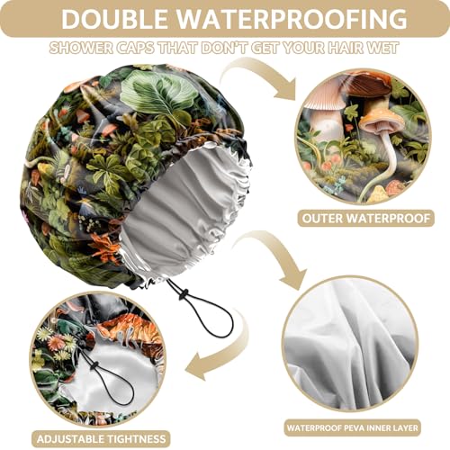 Shower Cap Adjustable Waterproof Double Layer Elastic Reusable Hair Bath Cap Cute Aesthetic for Women Girls-Mushroom - color: R10-Mushroom