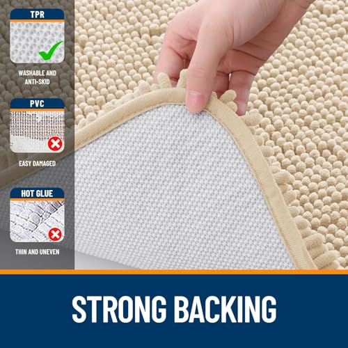 OLANLY Bathroom Rugs Sets 3 Piece, Soft Absorbent Chenille Bath Mats and U-Shaped Contour Toilet Rug, Quick Dry, Home Decor Accessories, Bath Mat Set for Bathroom (30"x20"+24"x16"+24"x20", Beige) - color: Beige, size: 30" X 20" + 24" X 16" + U24" X 20"