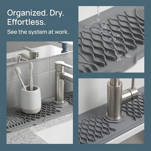 Longer Faucet Mat for Kitchen Sink Splash Guard, Kitchen Sink Mat, Kitchen Sink Splash Guard, Kitchen Sink Area Behind Faucet Mat 24*5.7inch Gray - color: Gray, size: 24" x 5.7"