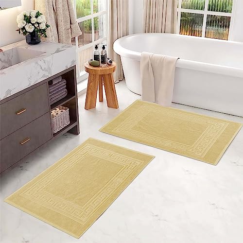 Superior Heavyweight Cotton Bath Mats, Bath Rugs For Bathroom Accessories, Washable Rug For Shower, Bath, Toilet, Modern Decor, No Backing, Luxury Hotel And Spa Quality, Set of 2, 22" x 35", Canary - color: Canary, size: 22" x 35" (Set of 2)