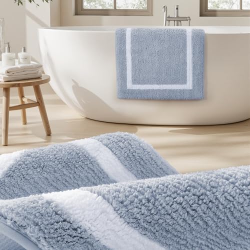 HOMEIDEAS Bathroom Rugs Sets 2 Piece, Super Soft and Absorbent Microfiber Tufted Bath Mats, Non-Slip and Machine Washable Bath Rugs(Grey Blue) - color: Blue