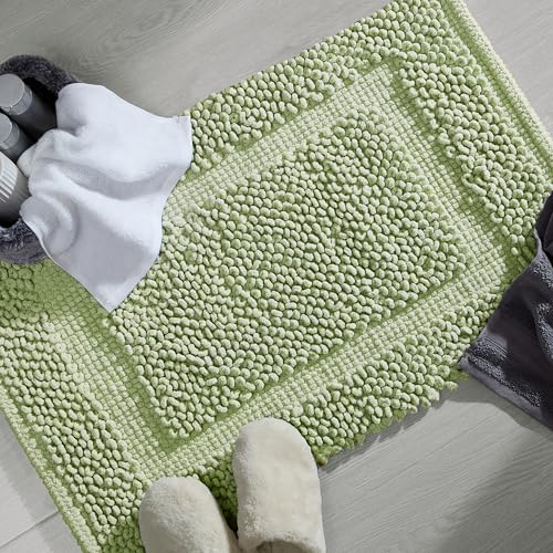Jean Pierre New York 100% Chenille Cotton Skid Resistant Plush Bath Mat - 17"x24" Bathroom Rug - Sage Green - color: Sage Green, size: 1'5" x 2' (Rectangular)