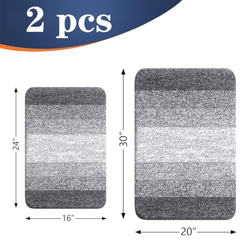 OLANLY Bathroom Rug Set 2 Piece, Soft Absorbent Microfiber Bath Rug Set, Non-Slip, Machine Wash Dry, Plush Shaggy Bath Mats for Bathroom (30"x20"+24"x16", Grey) - color: Grey, size: 30" X 20" + 24" X 16"