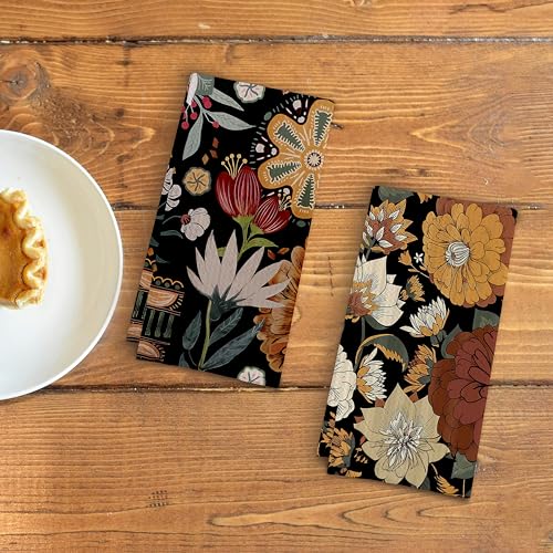 Abstract Floral Kitchen Dish Towels - Vintage Waffle Weave Kitchen Towels, Retro Flower Waffle Weave Decorative Kitchen Towels, Boho Hand Towels for Bathroom (16×24 Inches) - color: Retro Flower