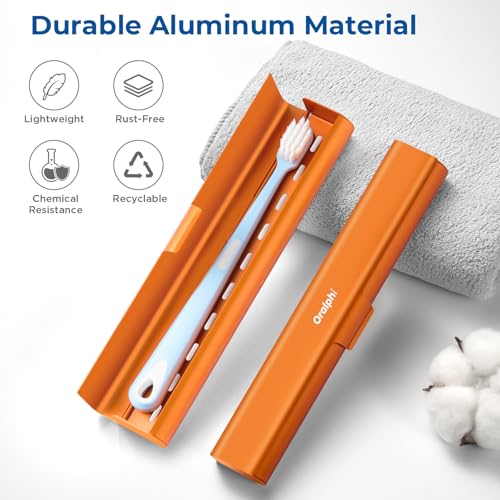 Aluminum Toothbrush Travel Case, Portable Travel Toothbrush Holder, Durable Manual Toothbrush Box Container for Traveling, Bathroom, Camping, Business Trip-Pumpkin Orange - color: Orange, size: 1 Pack (Standard)