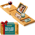 SereneLife Premium Bathtub Tray Caddy, Expandable Bath Tray, Unique House Warming Gifts, Gift for Mom, Women, New Home, Wedding, Anniversary, Bridal Shower, Universal Fit for All Tub - color: Natural, Folding, Gift Set
