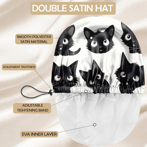 2 PCS Shower Cap Adjustable Reusable Double Waterproof Layer Elastic Hair Bath Cap Cute Aesthetic for Women Girls-Cats - color: I24-Cats