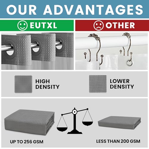 EUTXL Heavyweight Stall No Hook Shower Curtain with Snap in Liner,256GSM Waffle Weave Shower Curtains for Bathroom,60W x 74H,Grey - color: Grey, size: 60"W x 74"L (Pack of 1)