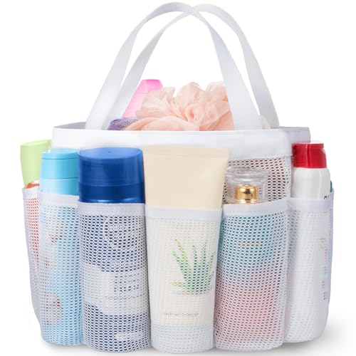 Lifewit Mesh Shower Caddy Portable for College Dorm Room Essentials with 7 Pockets, Freestanding Hanging Organizer Basket, Quick Dry Tote Bag for Camping, Bathroom, Beach, Travel, 1 Pack, White - color: White, size: M(7.5"L x 6.7"W x 9.5"H)