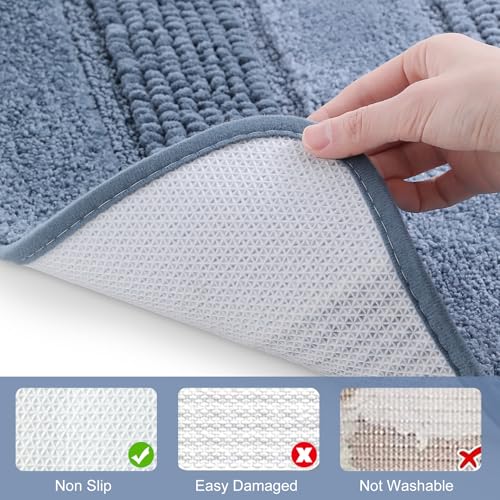 Kmson 2 Pcs Ombre Chenille Bathroom Rugs Set, Non-Slip Shower Mats for Bathroom Floor & Bathtub, Ultra Soft Washable Shaggy Bath Rugs, Thick Absorbent Microfiber Bath Mat Set Blue - color: Light Blue Rug, size: 17" x 24" + 20" x 32"