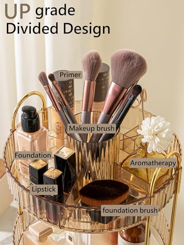 Asayuee 360 Rotating Makeup Organizer,3 Tier Large Capacity Make Up Organizers and Storage,Skincare Perfume Vanity Organizers,Bathroom Cosmetics Storage Organizer Countertop(Gold) - color: Gold, size: New-3 Tier