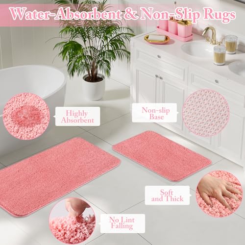 XLHOMO Bathroom Accessory Set - 24PCS Luxury Bathroom Accessories Set, Bathroom Sets with Shower Curtain and Rugs, Pink Bathroom Set with Trash Can, Toothbrush Holder & Soap Dispenser for Home Decor - color: Pink & Gold, size: Gradient Complete Set+Bath R