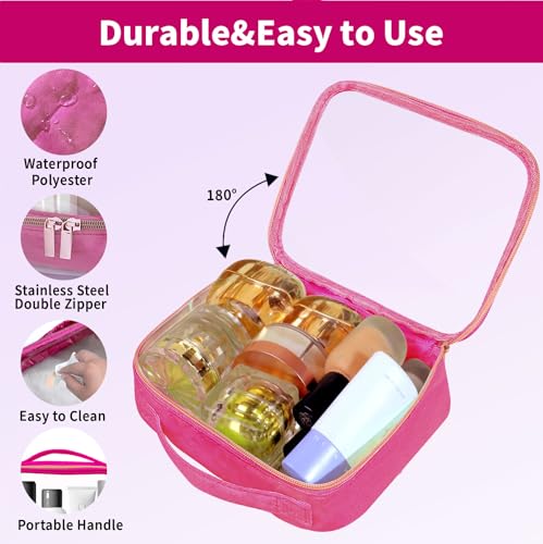 TSA Approved Travel Toiletry Bag,2 Pack Clear Makeup Bags with Handles,Quart Size Clear Cosmetic Bags for Traveling Women,Men,Carry on Airport Airline Compliant Bag,Rose Red - color: Rose Red, size: 2 Pack, Medium
