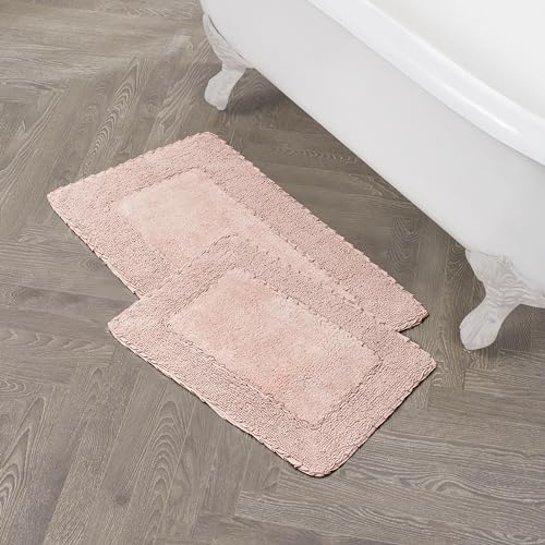 Laura Ashley Ruffle Border 100% Cotton Bath Rug Set, Blush Pink, 17" x 24"/ 20" x 32" - color: Blush, size: 1'5" x 2'8" (Rectangular)