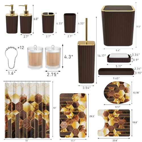 XLHOMO Bathroom Set - 26PC Bathroom Set with Shower Curtain and Rugs, Bathroom Accessory Set, Brown Bathroom Accessories Set, Trash Can & Soap Dispenser - style: Traditional