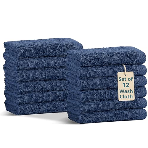 Casa Platino Cotton Washcloths - Pack of 12, (13"x13") - Wash Cloth Set for Bathroom - Durable Reinforced Stitching, Quick Dry, Softer & Highly Absorbent - Wash Cloths for Your face - Navy Blue - color: 04: Navy, size: 12 Piece Wash Cloth