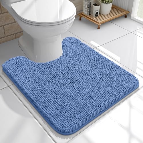 OLANLY Toilet Rugs U-Shaped 20x20, Extra Soft Absorbent Chenille Contour Bathroom Rugs for Toilet, Dry Quickly, Machine Washable, Non-Slip Bath Mat, Cornflower Blue - color: Cornflower Blue, size: 20" X 20" Contour Rug