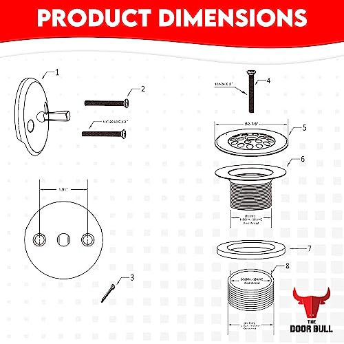 Trip Lever Bathtub Drain Kit with Strainer – 2-Hole Overflow Faceplate, Matching Screws – Tub Drain Trim Replacement Set for Bathroom Bathtubs - color: Chrome