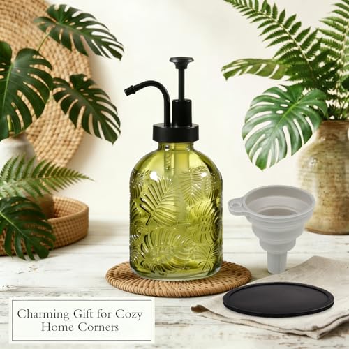 11.8Oz Vintage Glass Bathroom Soap Dispensers with Black Pump, Refillable Kitchen Dish Soap Dispenser with Embossed Leaf, Modern Farmhouse Hand Soap Liquid Bottle -1 Pack(Sage Green) - color: Sage Green/Black, size: 1Pack