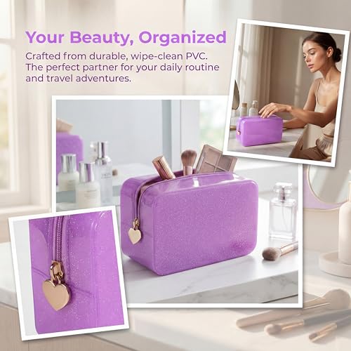 RSRSLEII Stardust Twinkle Jelly Travel Makeup & Toiletry Bag, Waterproof PVC Cosmetic Bag/Case for Women，Zipper SPF Beach Bag for Sunscreen Skincare and Daily Essentials (03Purple) - color: 03Purple