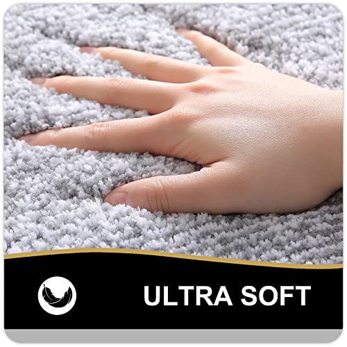 OLANLY Toilet Rugs U-Shaped 24x20, Extra Soft and Absorbent Microfiber Bathroom Rugs, Non-Slip, Machine Wash Dry, Plush Shaggy Contour Bath Mats for Toilet Base, Grey - color: Grey and White, size: 24" X 20" Contour Rug