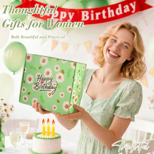 Daisy Birthday Gifts for Women,Self Care Gift Box for Mom,Wife,Best Friend | 12 Piece Birthday Gift Basket with Blanket Mug Candle Spa Gifts, Unique Happy Birthday Surprise for Her