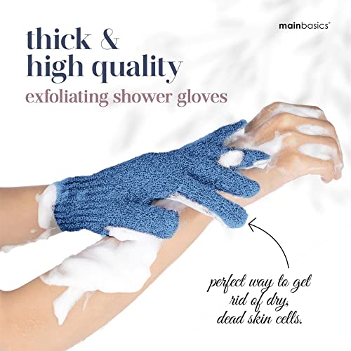 MainBasics Deep Exfoliating Bath Gloves, Blue, 1 Pair | Heavy-Textured Nylon, Shower Scrub, Dead Skin Removal, Machine Washable - color: Pigeon Blue