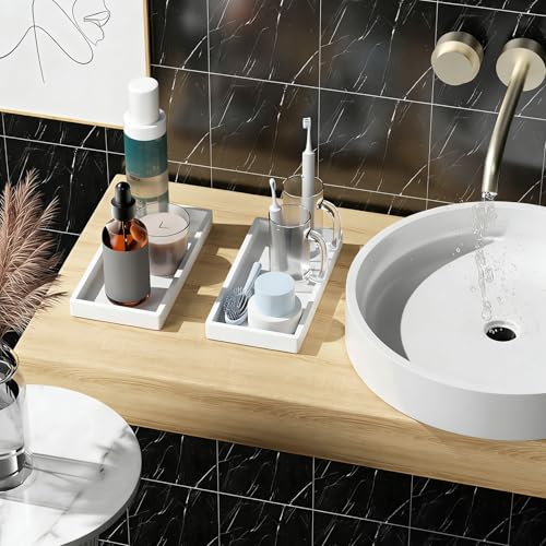BBK Bathroom Vanity Tray 7.8 in - 2 Pack(Small) Silicone Bathroom Tray for Counter, Perfume Key Trinket Ring Tray, Decor Soap Dispenser Countertop Tray for Kitchen Sink Organization (White) - color: White (2-pack Small)