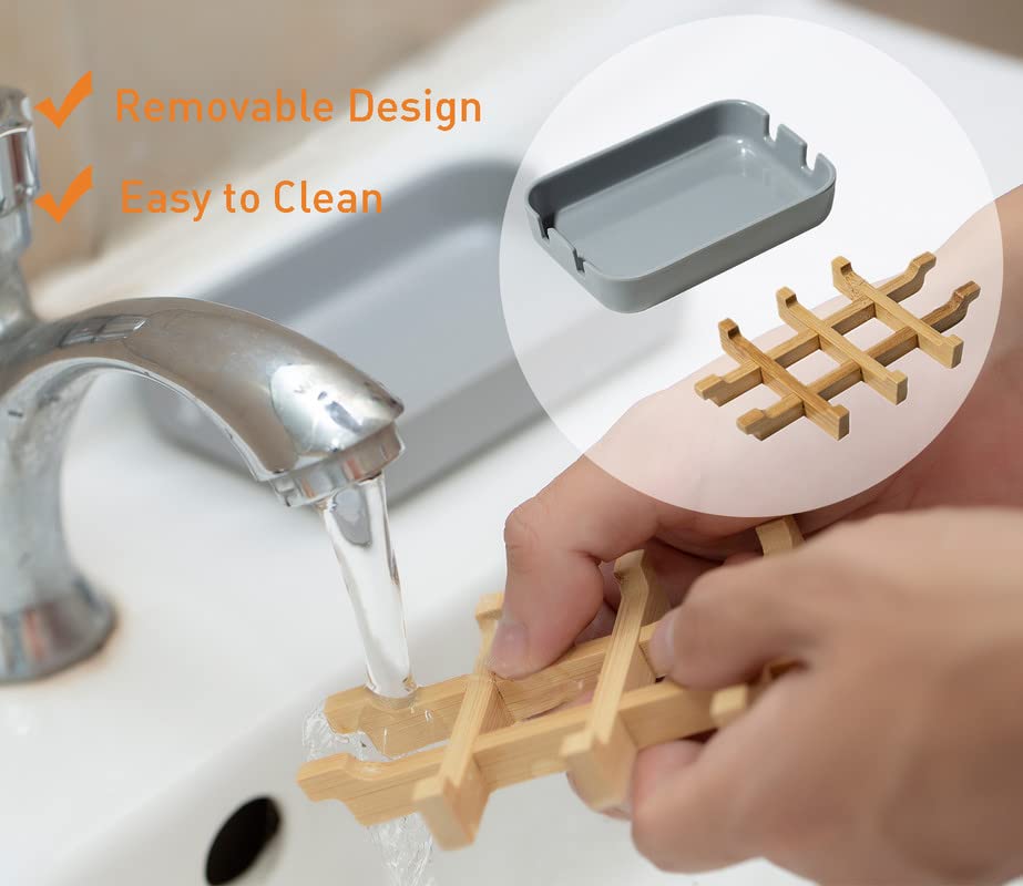 Eco-Friendly Bamboo Soap Dishes, Removable Soap/Sponge Holder for Home, Bathtub Soap Tray, Grey - color: Grey