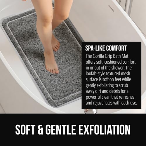 GORILLA GRIP Exfoliating Bath and Shower Mat, Textured Backing, 35x16 Soft Loofah-Style Foot Scrubber for Outside or Inside Bathtub, Quick Dry Easy Drainage Tub Floor Mats, Bathroom Essentials, Gray - color: Gray, size: 35" x 16" (Rectangular)